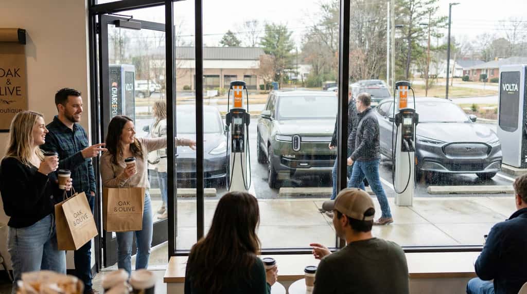 អ្នកទិញទំនិញ-inside-a-retail-store-with-EV-charging-stations